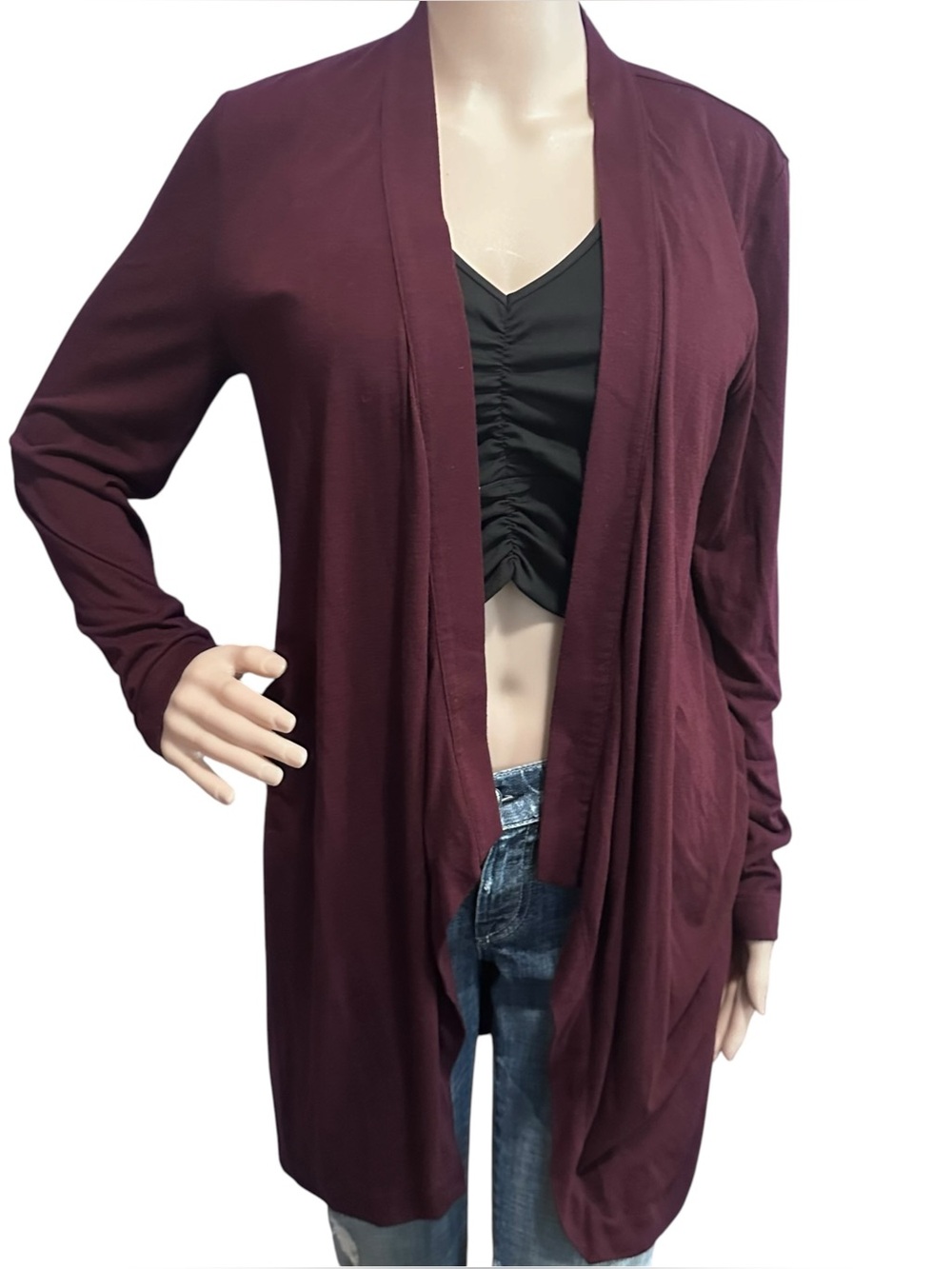 Ann Taylor burgundy open-front drape cardigan sz M